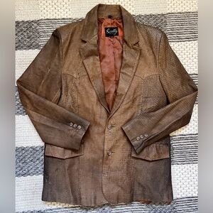 Vintage brown Scully 46 distressed western Leather Blazer jacket sport coat